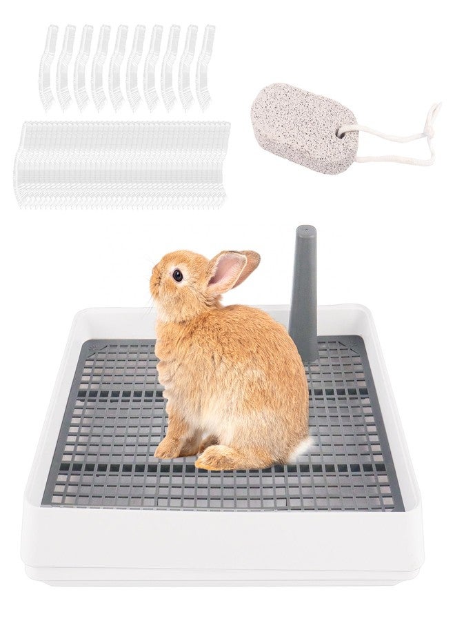 Dmnnlp Rabbit Litter Box Large 15x12.2x2.6 Inch, Includes 50 Liners & Chew Stone, Bunny Litter Box, Plastic Potty Tray for Bunny Guinea Pig Hamster Ferret Small Animals - Image 1